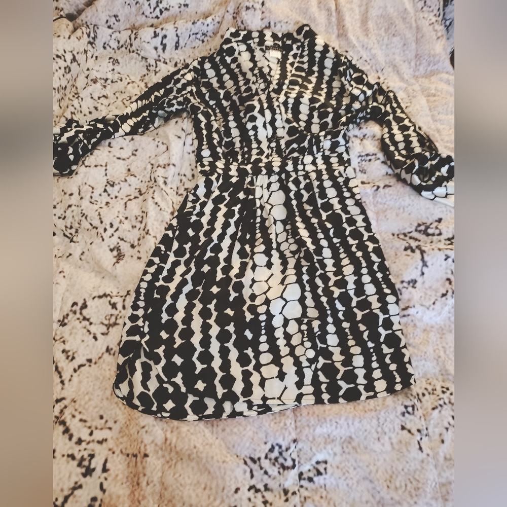 Venus,Small,silky cream & black shirtdress